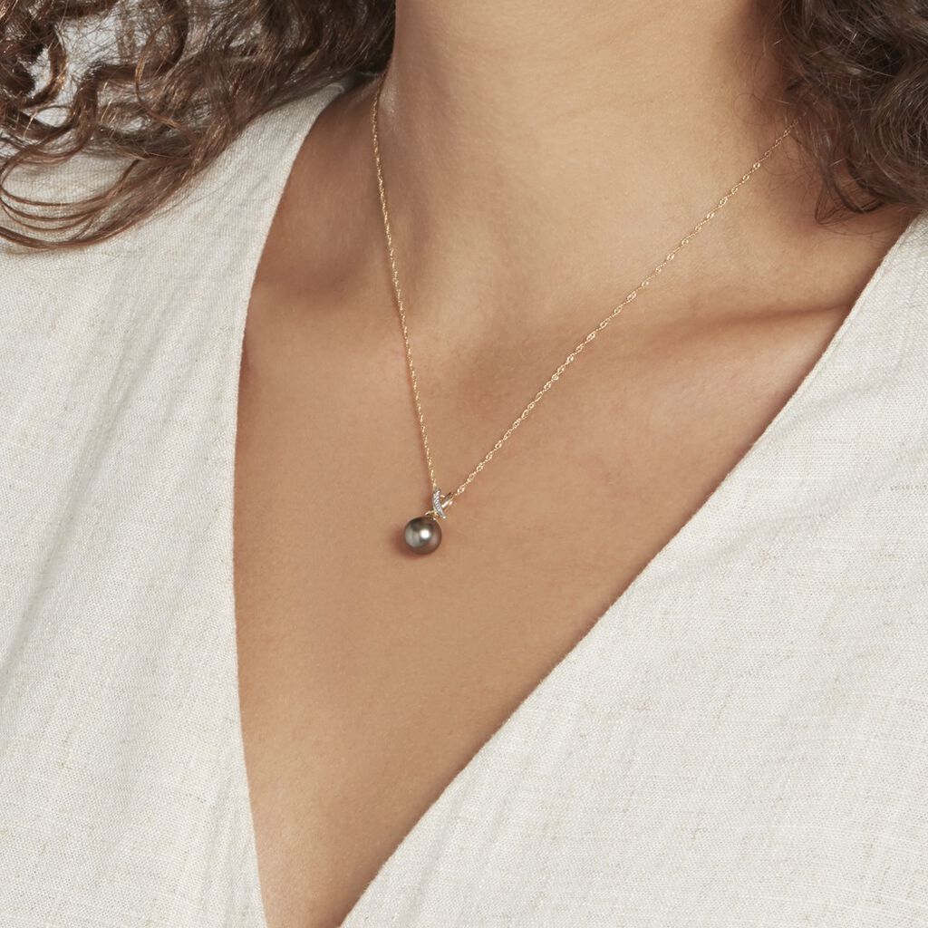 Pendentif Nilma Or Jaune Perle De Culture De Tahiti Et Diamant - Pendentifs Femme | Histoire d’Or