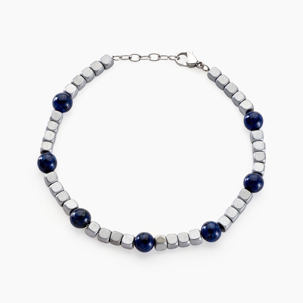 Bracelet Ole Acier Blanc Lapis Lazuli Hématite - Bracelets Homme | Histoire d’Or