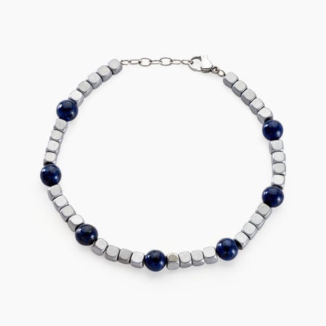 Bracelet Ole Acier Blanc Lapis Lazuli Hématite - Bracelets Homme | Histoire d’Or
