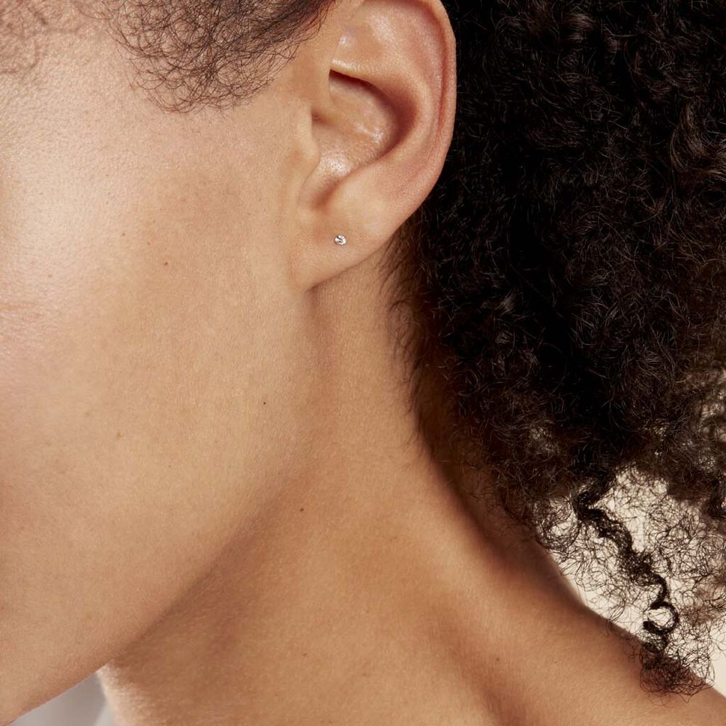 Boucles D'oreilles Puces Eddie Or Blanc Oxyde De Zirconium - Clous d'oreilles Femme | Histoire d’Or