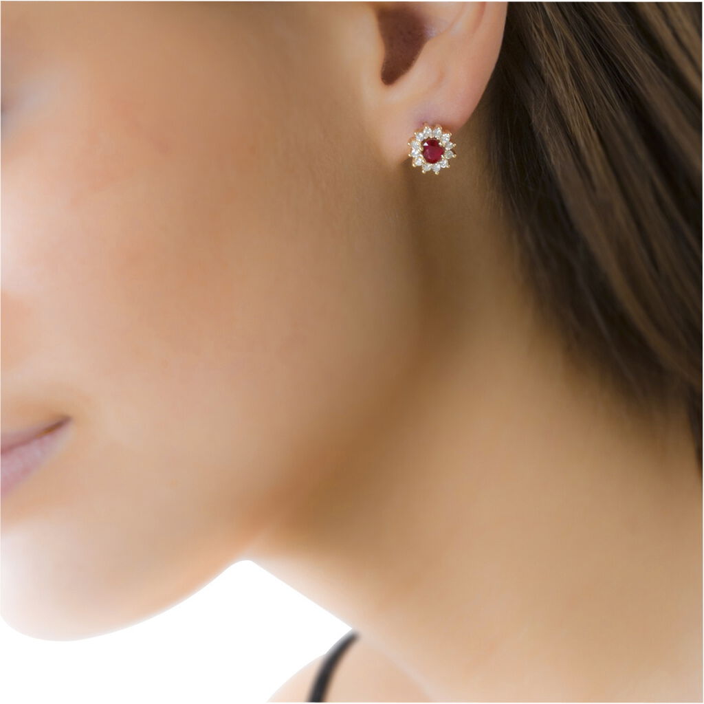 Boucles D'oreilles Puces Vladimir Or Jaune Diamant Et Rubis - Clous d'oreilles Femme | Histoire d&rsquo;Or