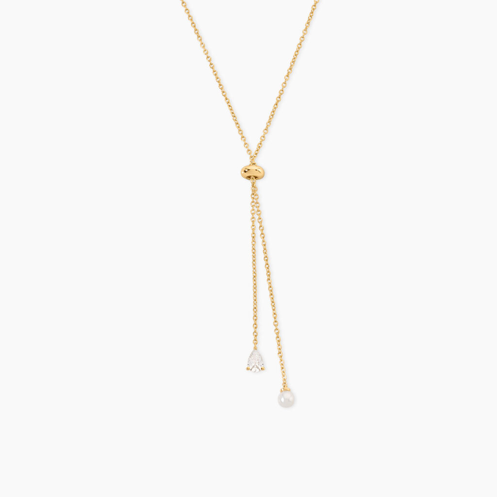 Collier Illona Argent Dor&eacute; A L'Or 750/1000 Perle De Culture Oxyde De Zirconium - Sautoirs Femme | Histoire d&rsquo;Or