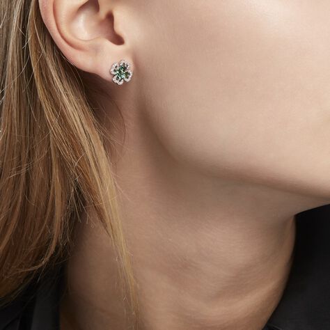 Boucles D'oreilles Puces Argent Blanc Deryn Verre Oxydes De Zirconium - Boucles d'oreilles fantaisie Femme | Histoire d’Or