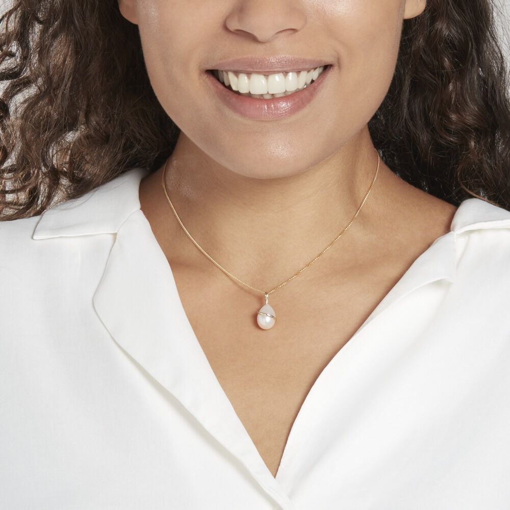 Collier Vintage Chaîne Et Pendentif Avec Perles - Plaqué Or Jaune, Occasion