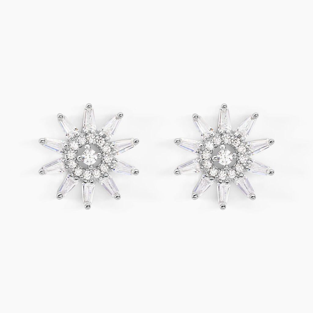 Boucles D'oreilles Puces Daisy Argent Blanc Oxyde De Zirconium - Fête des mères Femme | Histoire d’Or