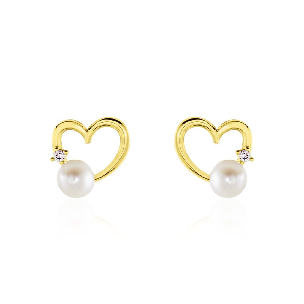 Boucles D'oreilles Puces Or Jaune Fergus Perle De Culture Oxyde - Clous d'oreilles Femme | Histoire d’Or