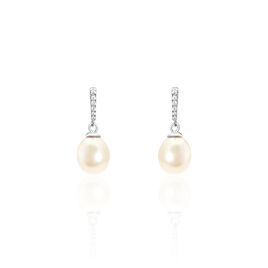 Boucles D'oreilles Pendantes Coria Argent  Perle De Culture Et Oxyde - Boucles d'oreilles fantaisie Femme | Histoire d’Or