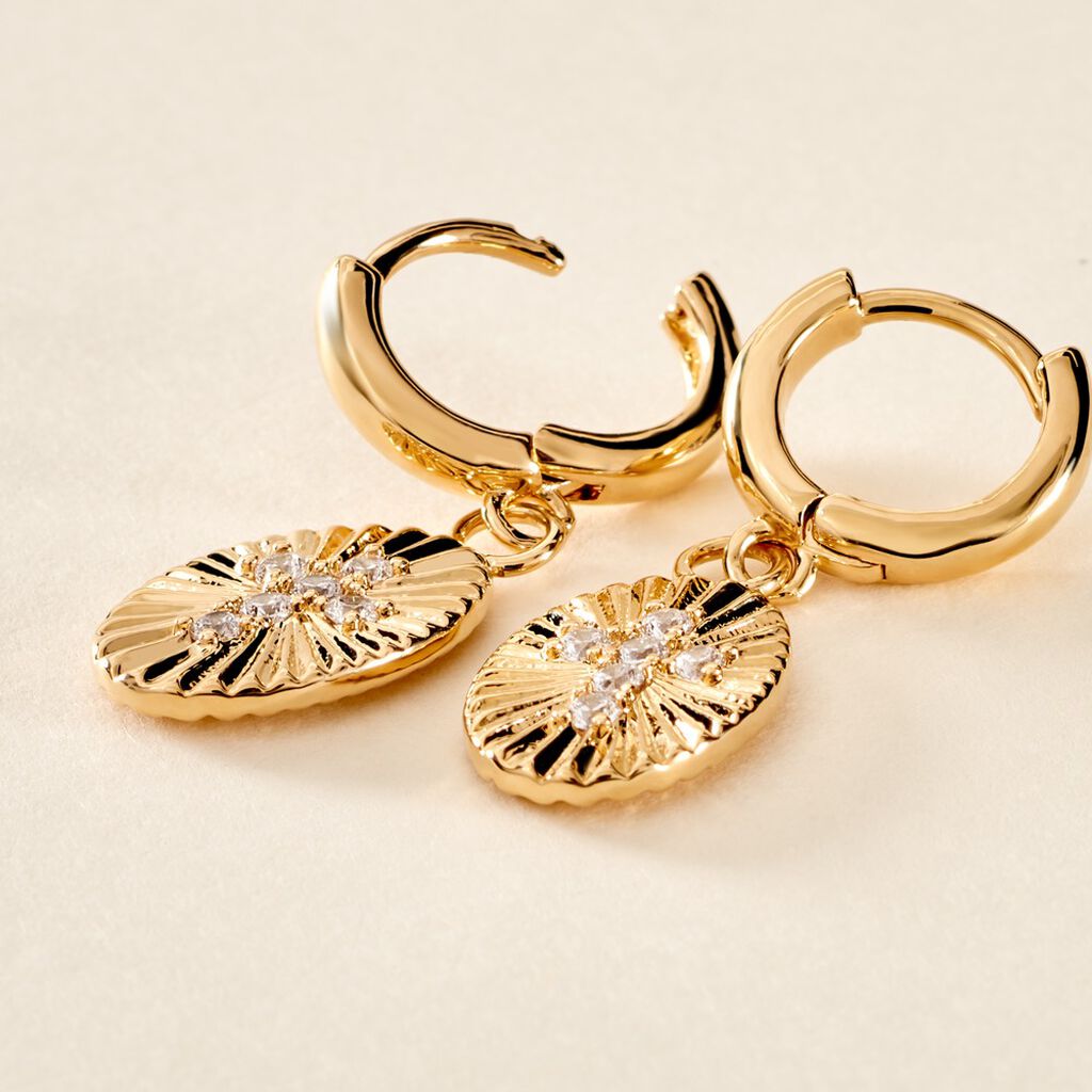 Créoles Embrasement Plaqué Or Jaune Oxyde De Zirconium - Boucles d'oreilles créoles Femme | Histoire d’Or