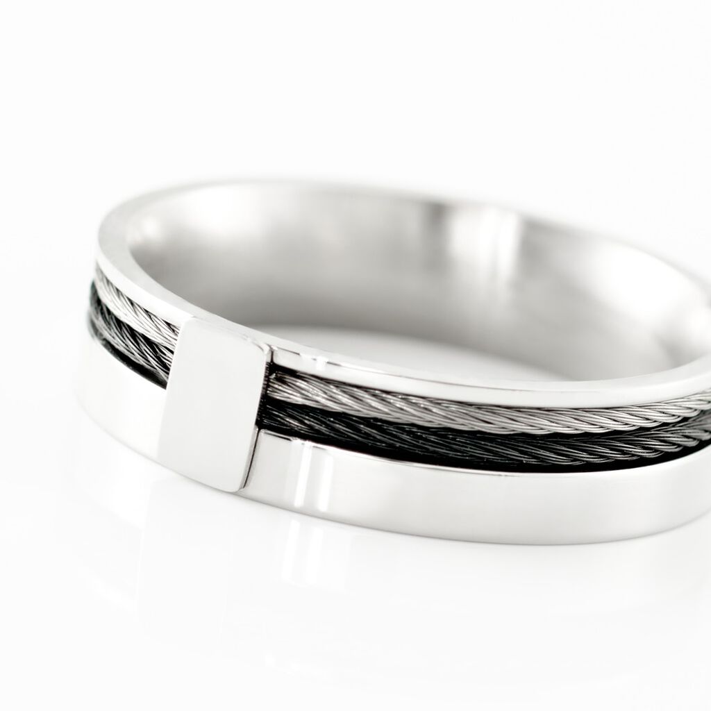 Bague Madine Acier Blanc Diamant - Bagues avec pierre Homme | Histoire d’Or