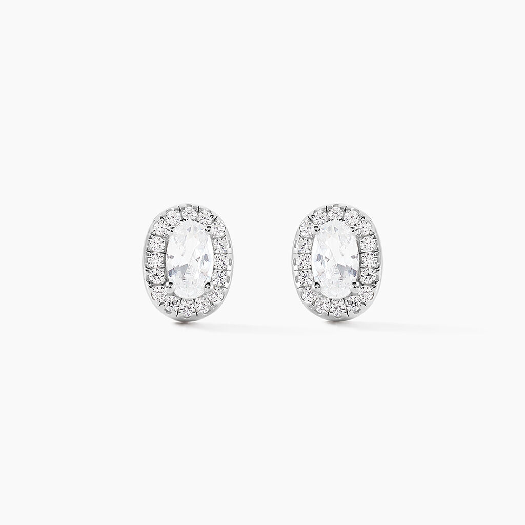Boucles D'oreilles Puces Albertina Argent Blanc Oxyde De Zirconium - Boucles d'oreilles fantaisie Femme | Histoire d&rsquo;Or
