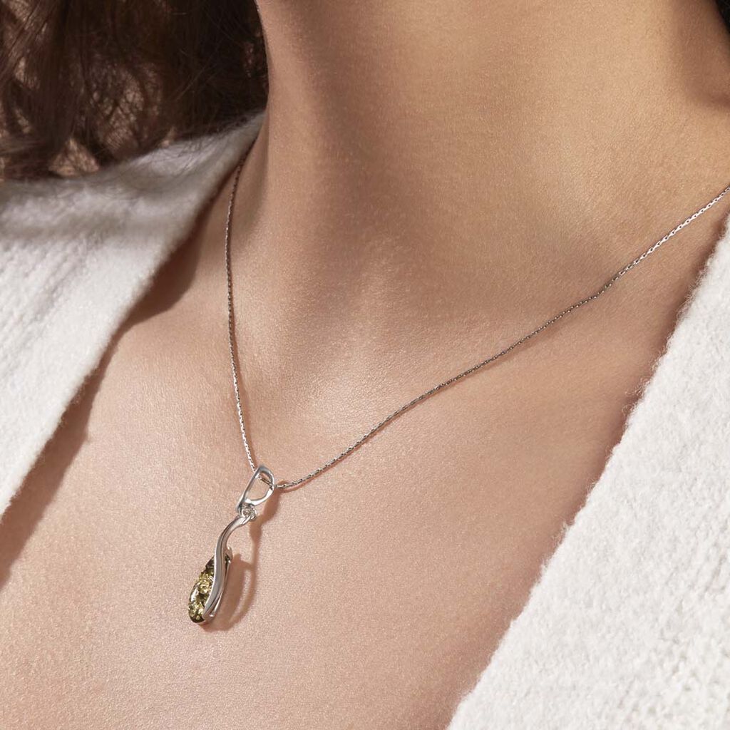 Collier Argent Blanc Odilon Ambre - Colliers fantaisie Femme | Histoire d’Or