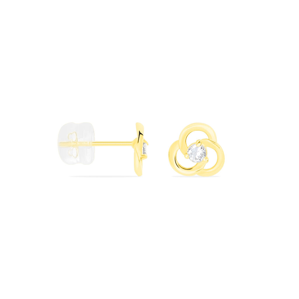 Boucles D'oreilles Puces Eleanor Fleur Or Jaune Oxyde De Zirconium - Clous d'oreilles Femme | Histoire d’Or