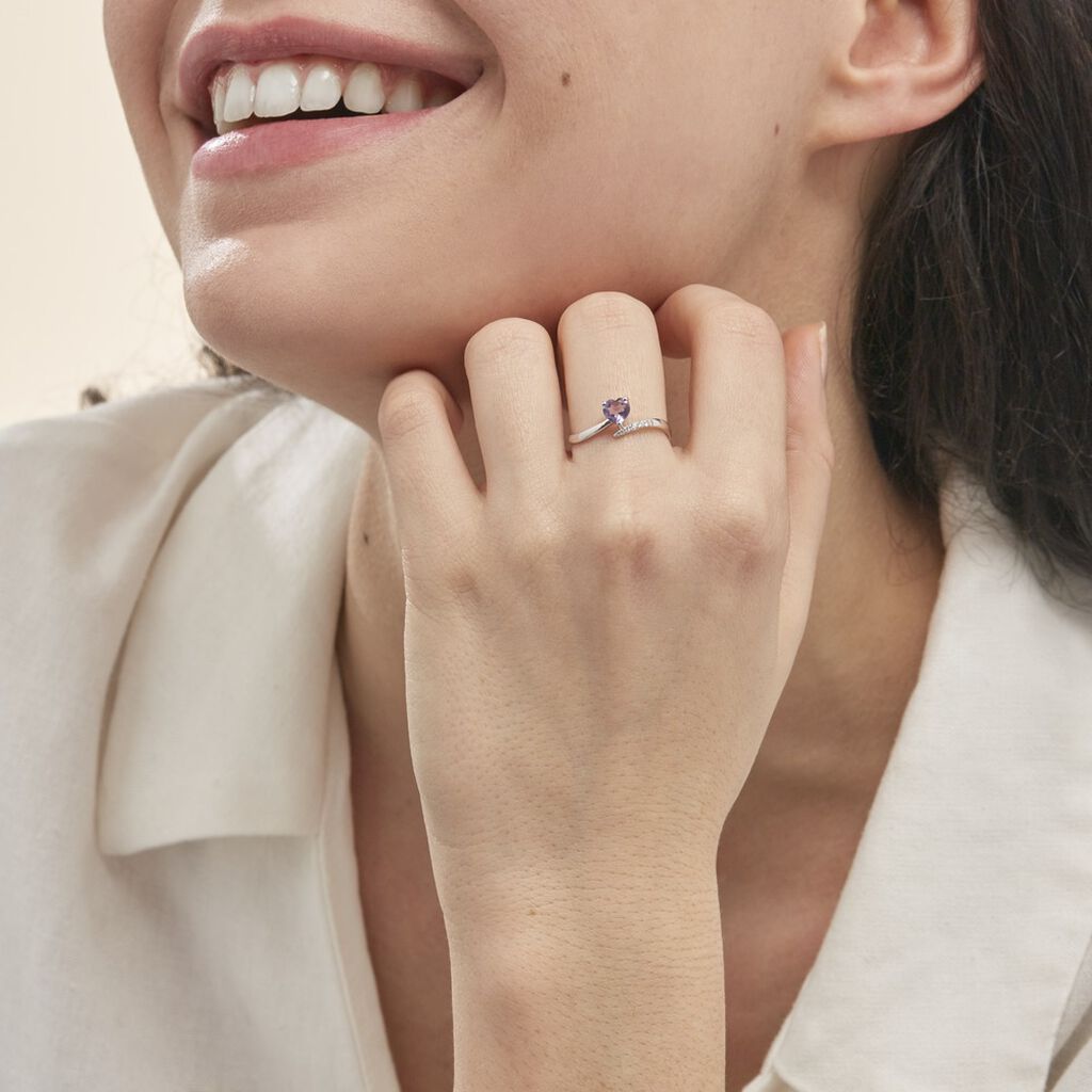 Bague Eva Or Blanc Amethyste Et Diamant - Bagues Coeur Femme | Histoire d’Or