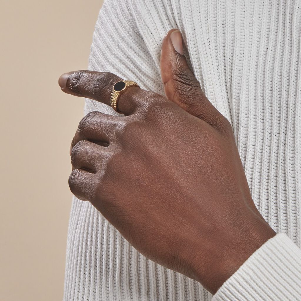 Chevali&egrave;re Plaqu&eacute; Or Jaune Haakon Onyx - Bagues solitaires Homme | Histoire d&rsquo;Or