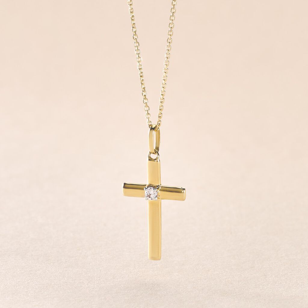 Pendentif Cornell Or Jaune Oxyde De Zirconium - Pendentifs Baptême Famille | Histoire d’Or