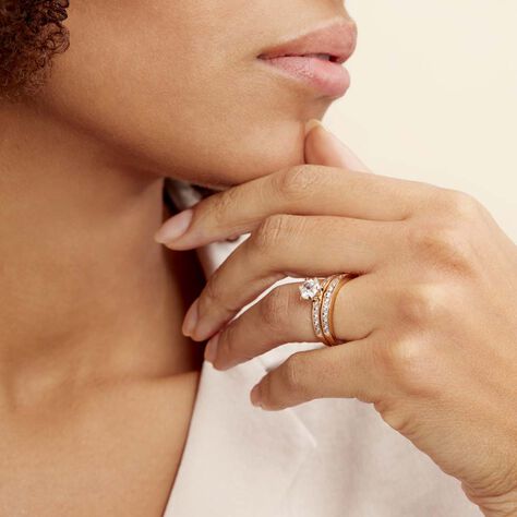 Bague Double Jeu Plaqué Or Jaune Oxyde De Zirconium - Bagues solitaires Femme | Histoire d’Or