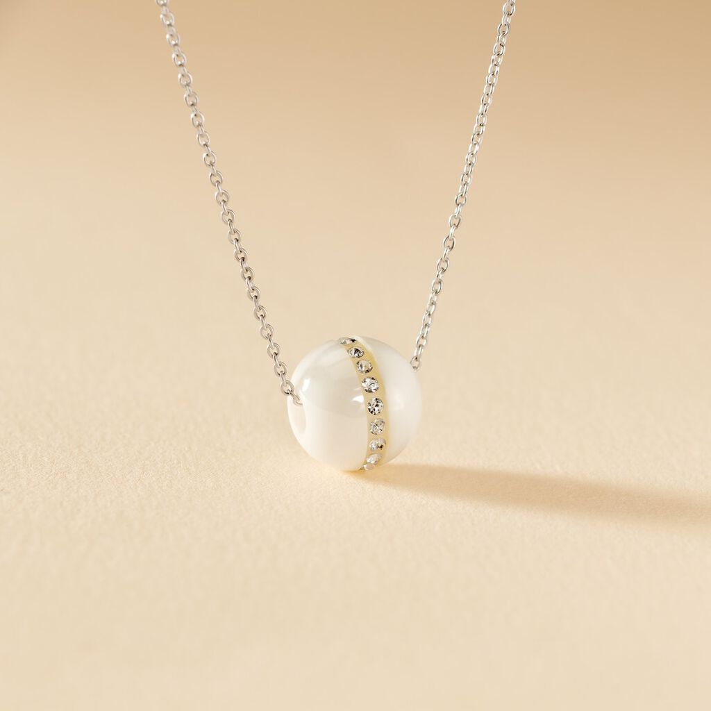Collier Nina Cera Argent Blanc Strass Et C&eacute;ramique - Colliers fantaisie Femme | Histoire d&rsquo;Or
