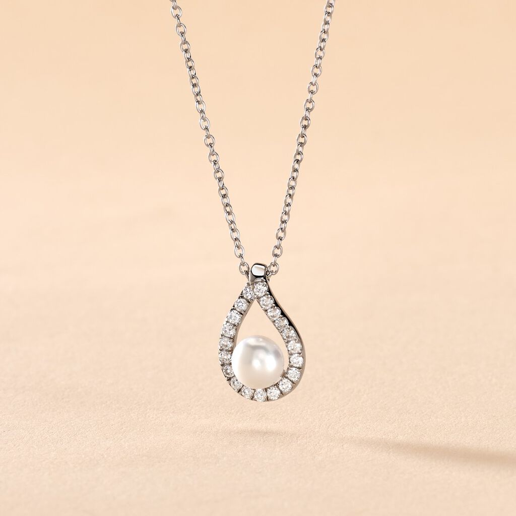 Collier Sohaliaae Argent Blanc Perle De Culture Et Oxyde De Zirconium - Colliers fantaisie Femme | Histoire d&rsquo;Or