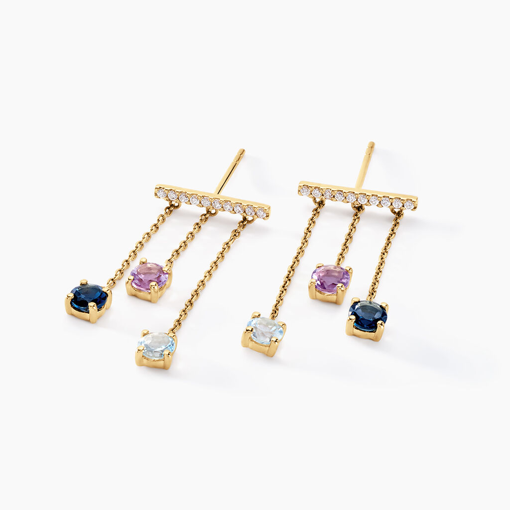 Boucles D'oreilles Pendantes Universe Or Jaune Topaze Améthyste - Boucles d'oreilles pendantes Femme | Histoire d’Or