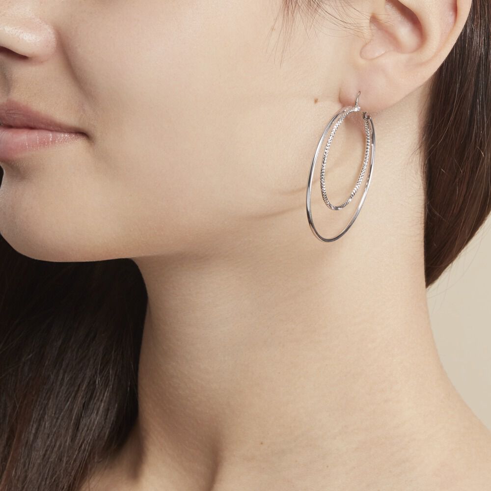 Boucles D'oreilles Double Cerceau Ton Or - Occasion En Très Bon état