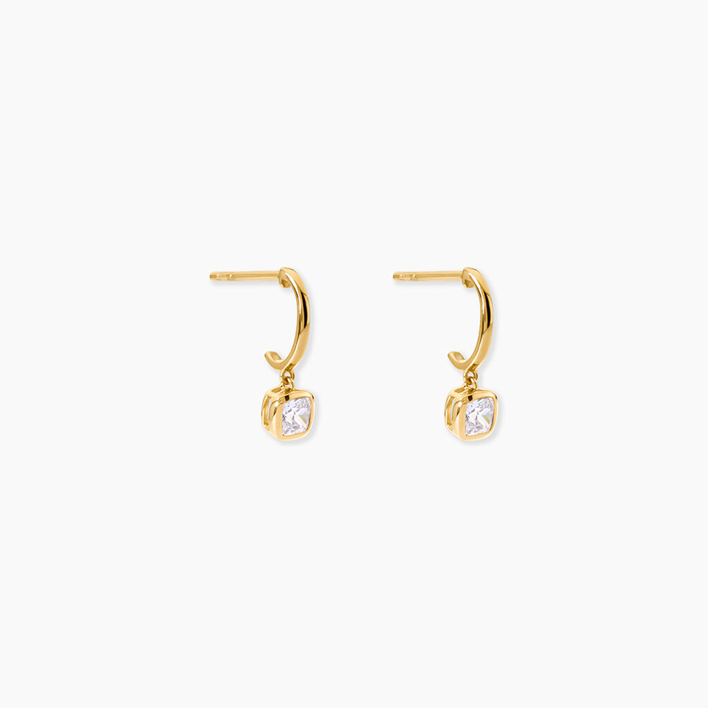 Boucles D'Oreilles Puces Fideline Argent Dor&eacute; A L'Or 750/1000 Oxyde De Zirconium - Boucles d'oreilles fantaisie Femme | Histoire d&rsquo;Or