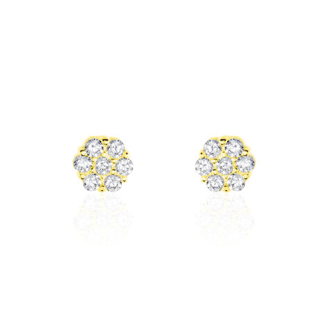 Boucles D'oreilles Puces Eleanor Fleur Or Jaune Oxyde De Zirconium - Clous d'oreilles Femme | Histoire d&rsquo;Or