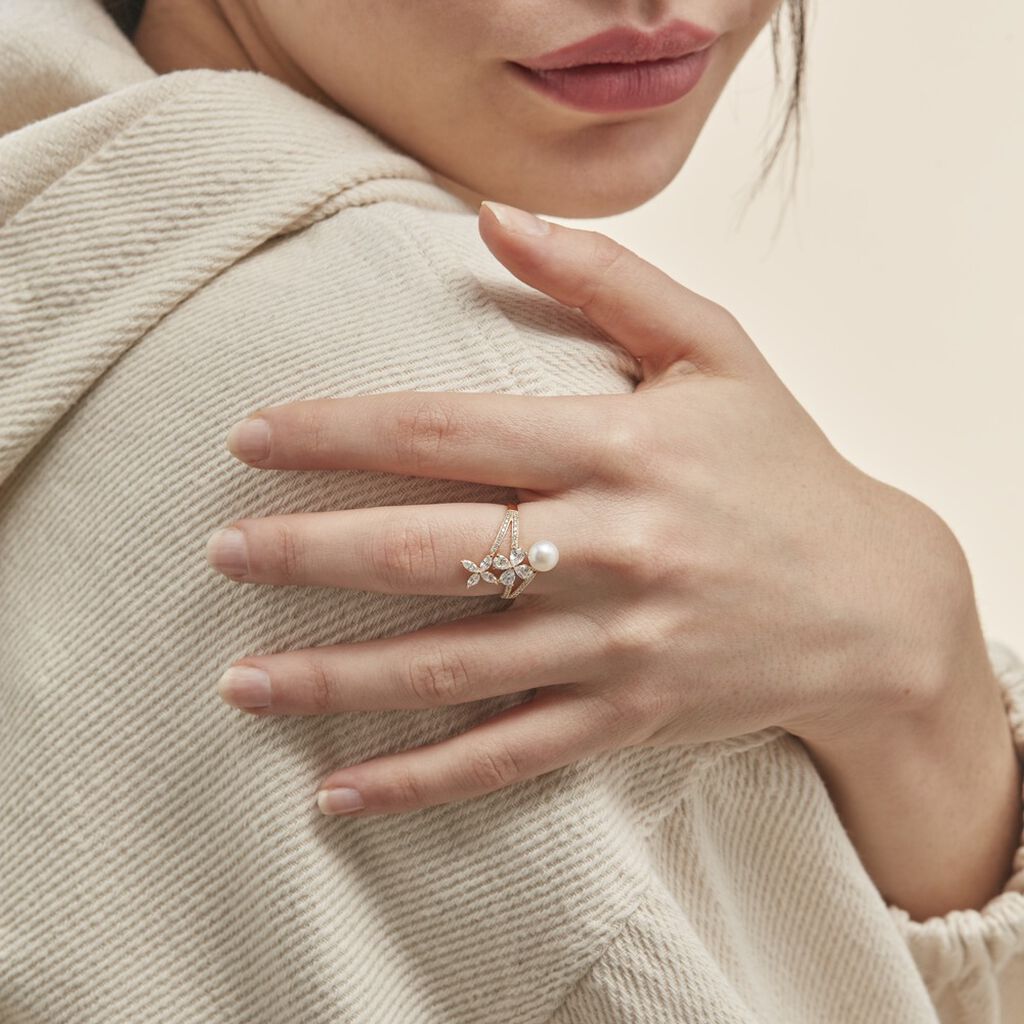 Bague Norah Or Jaune Perle De Culture Et Oxyde De Zirconium - Bagues avec pierre Femme | Histoire d’Or