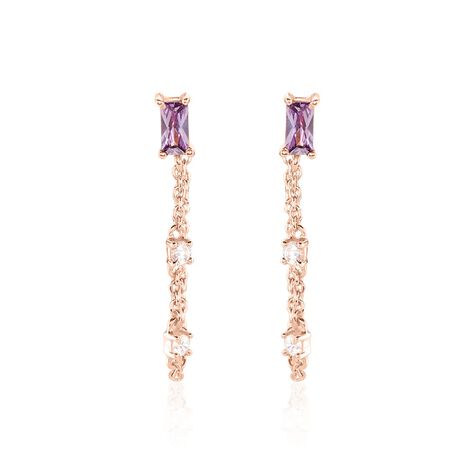 Boucles D'oreilles Pendantes Purple Mood Argent Rose Oxydes - Boucles d'oreilles fantaisie Femme | Histoire d&rsquo;Or