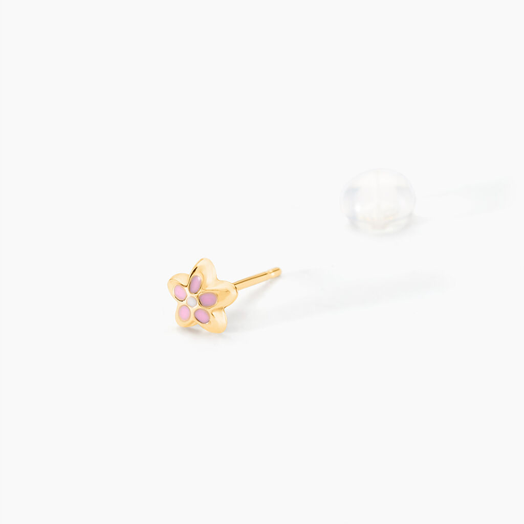 Boucles D'oreilles Puces Fleur Email Or Jaune - Clous d'oreilles Enfant | Histoire d’Or