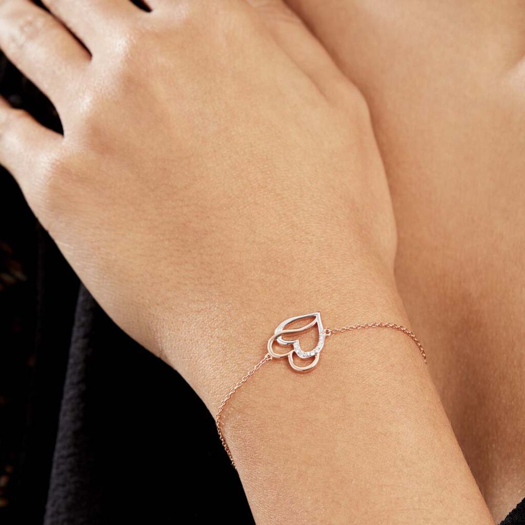 Bracelet Argent Bicolore Serapis Oxydes De Zirconium - Bracelets Coeur Femme | Histoire d’Or