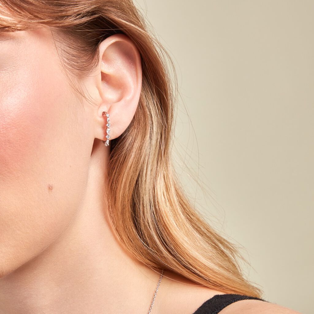 Boucles D'oreilles Puces Winter Sweetness Argent Blanc Oxyde - Boucles d'oreilles fantaisie Femme | Histoire d’Or