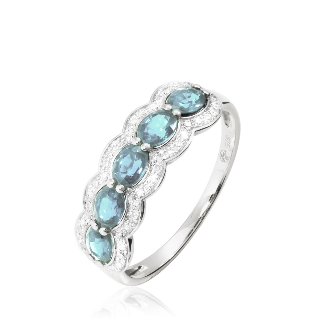 Bague Bleue Aigue-marine 10 Carats, Sertie Or Plaqué - Taille 9, Créée En Laboratoire, Réf. R10060