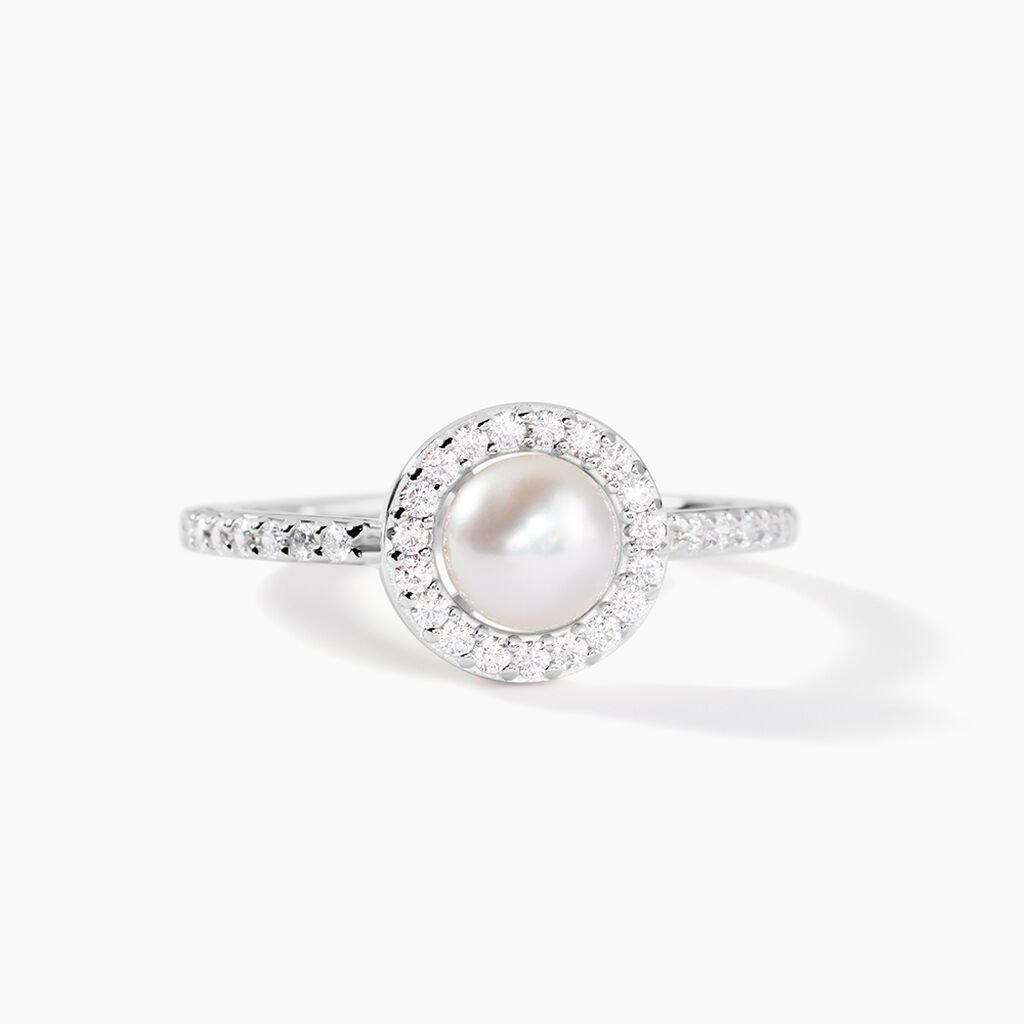 Bague Argent Blanc Suada Perle De Culture Oxyde De Zirconium - Bagues solitaires Femme | Histoire d’Or