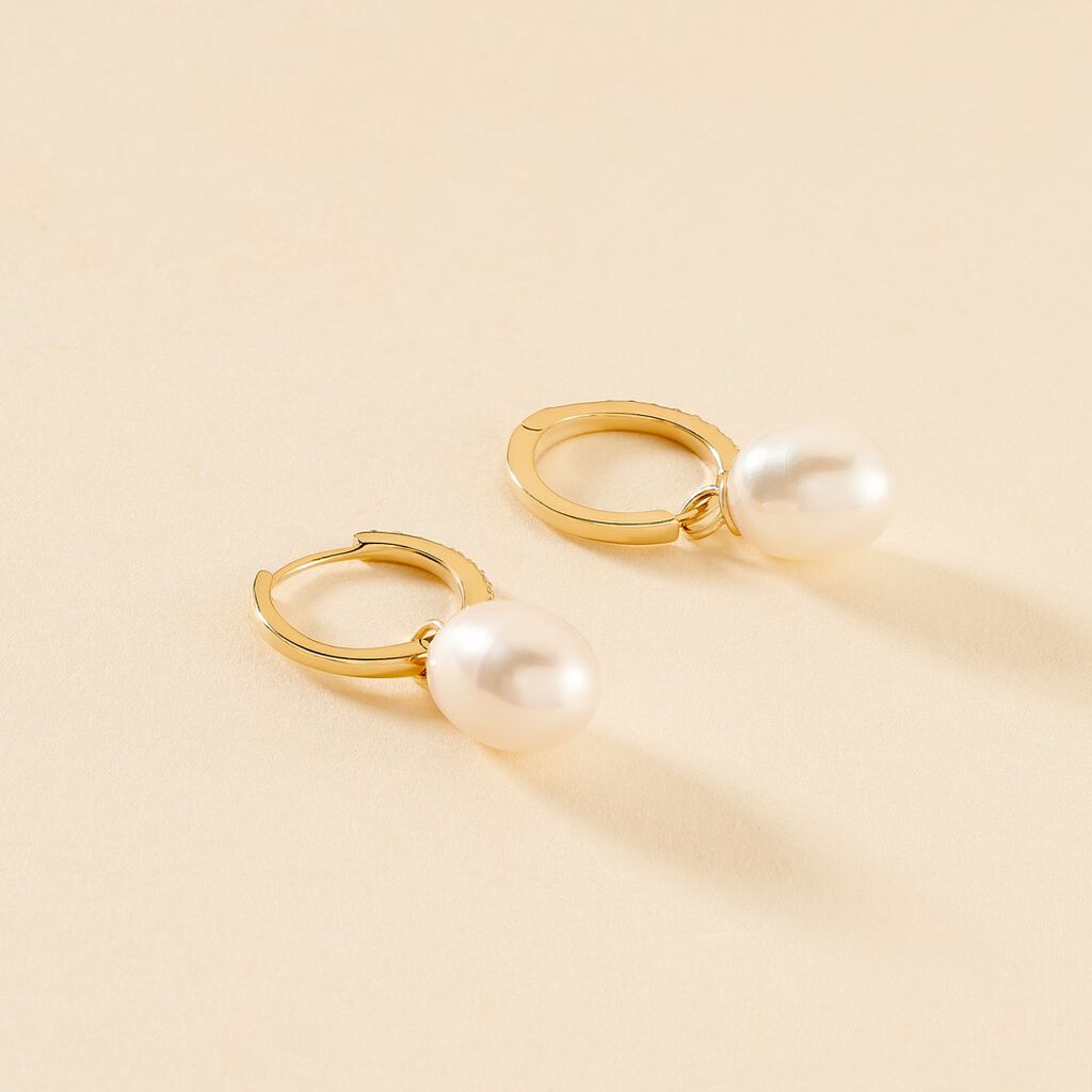 Créoles Anes Poire Or Jaune Perle De Culture Et Oxyde De Zirconium - Boucles d'oreilles créoles Femme | Histoire d’Or