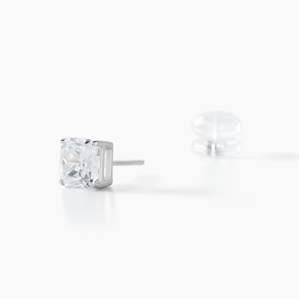 Boucles D'oreilles Puces Doreen Carre Or Blanc Oxyde De Zirconium - Clous d'oreilles Femme | Histoire d’Or