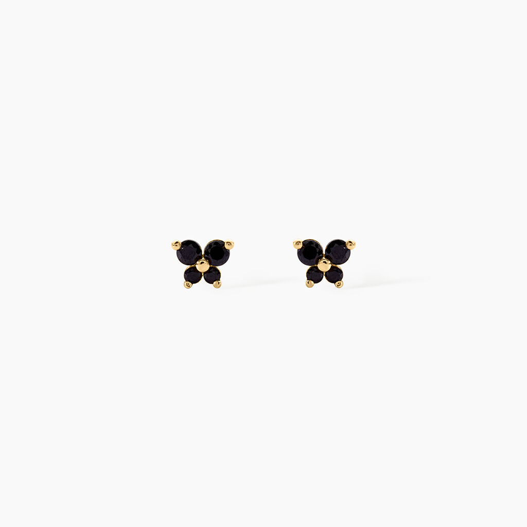 Boucles D'Oreilles Puces Eleanor Fleur Argent Dor&eacute; A L'Or 750/1000 Oxyde De Zirconium - Boucles d'oreilles fantaisie Enfant | Histoire d&rsquo;Or