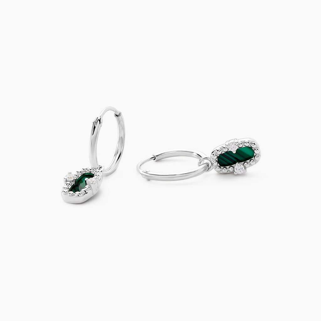 Cr&eacute;oles Serafine Argent Blanc Malachite Oxyde De Zirconium - Boucles d'oreilles cr&eacute;oles Femme | Histoire d&rsquo;Or