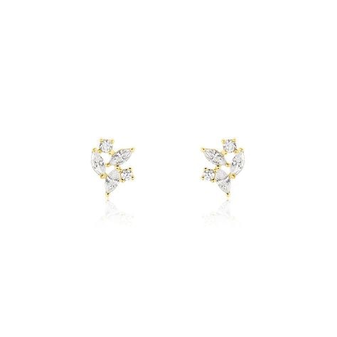 Boucles D'oreilles Puces Glorinda Or Jaune Oxyde De Zirconium - Clous d'oreilles Femme | Histoire d&rsquo;Or