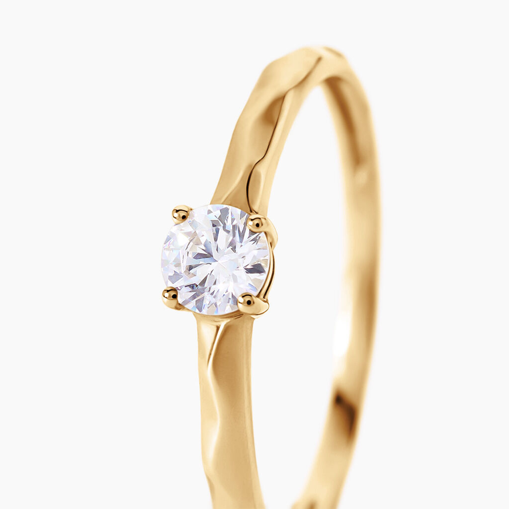 Bague Maylis Argent Dor&eacute; A L'Or 750/1000 Oxyde De Zirconium - Bagues solitaires Femme | Histoire d&rsquo;Or