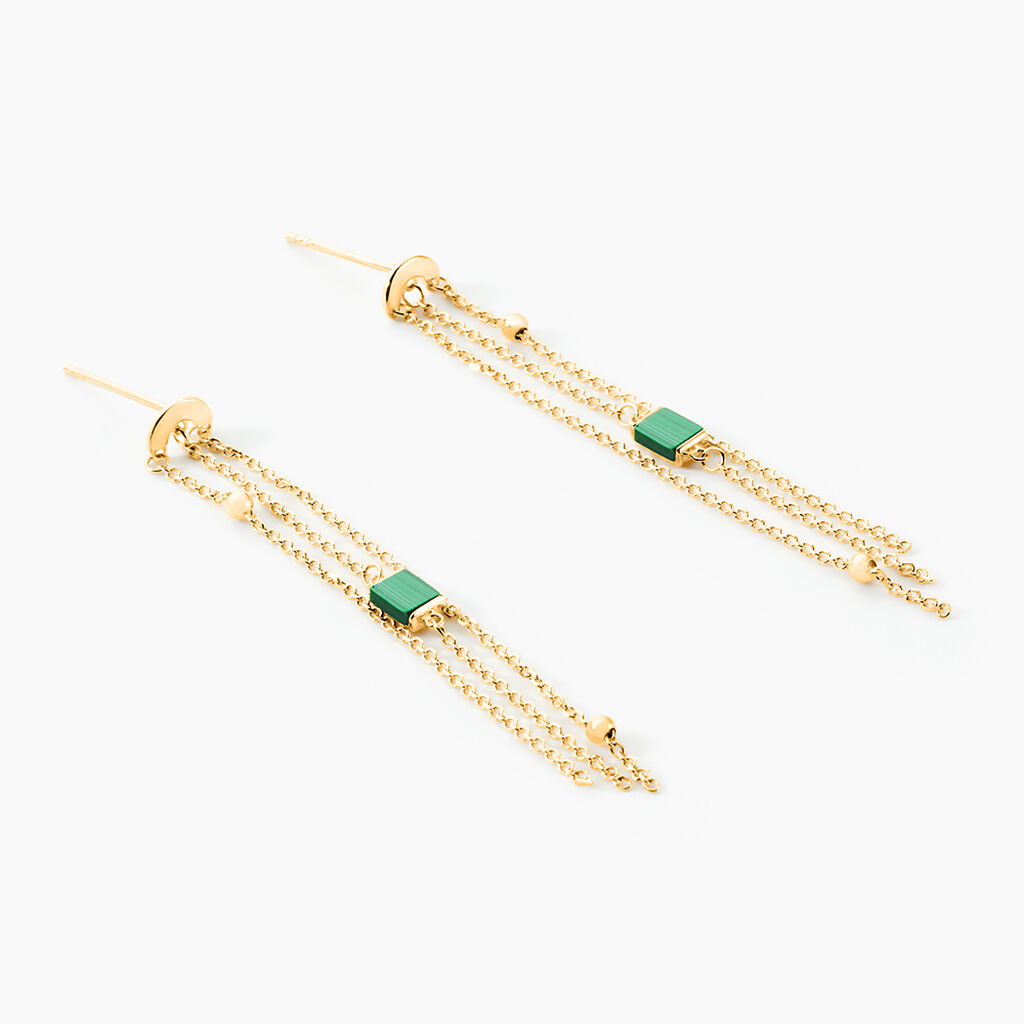 Boucles D'oreilles Pendantes Lucky Gems Or Jaune Malachite - Boucles d'oreilles pendantes Femme | Histoire d&rsquo;Or