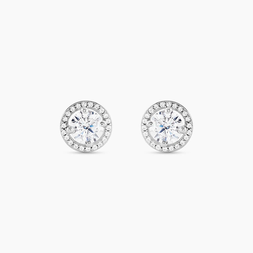 Boucles D'oreilles Puces Stelila Or Blanc Oxyde De Zirconium - Clous d'oreilles Femme | Histoire d&rsquo;Or