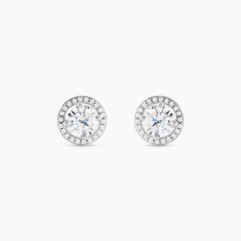 Boucles D'oreilles Puces Stelila Or Blanc Oxyde De Zirconium - Clous d'oreilles Femme | Histoire d&rsquo;Or