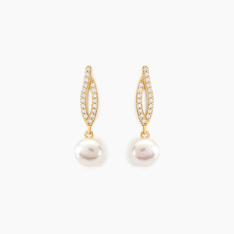 Boucles D'oreilles Pendantes Tesnimae Or Jaune Oxyde Perle De Culture - Boucles d'oreilles pendantes Femme | Histoire d’Or