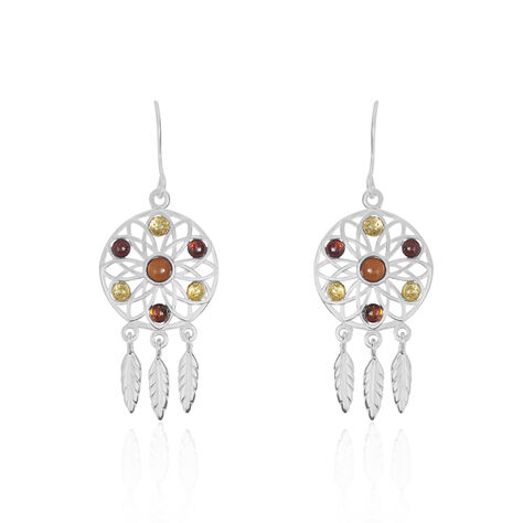 Boucles D'oreilles Argent Blanc Lorena Ambre - Boucles d'oreilles pendantes Femme | Histoire d’Or