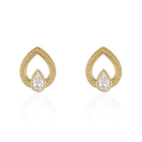 Boucles D'oreilles Puces Plaqué Or Lame Oxydes De Zirconium - Boucles d'oreilles fantaisie Femme | Histoire d’Or