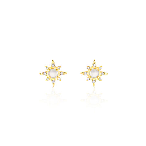 Boucles D'oreilles Puces Terry Or Jaune Calcedoine Et Oxyde - Clous d'oreilles Femme | Histoire d’Or