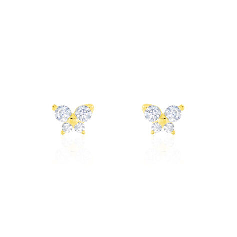 Boucles D'oreilles Puces Eleanor Fleur Or Jaune Oxyde De Zirconium - Clous d'oreilles Femme | Histoire d’Or