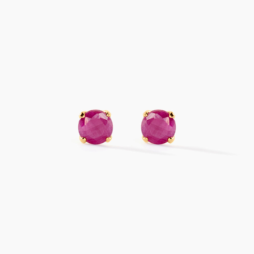 Boucles D'oreilles Puces Elea Serti Griffe Or Jaune Rubis - Clous d'oreilles Femme | Histoire d&rsquo;Or