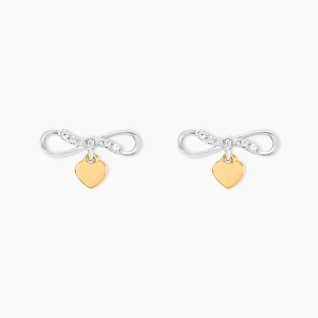 Boucles D'oreilles Puces Or Jaune et Argent Blanc - Clous d'oreilles Femme | Histoire d&rsquo;Or