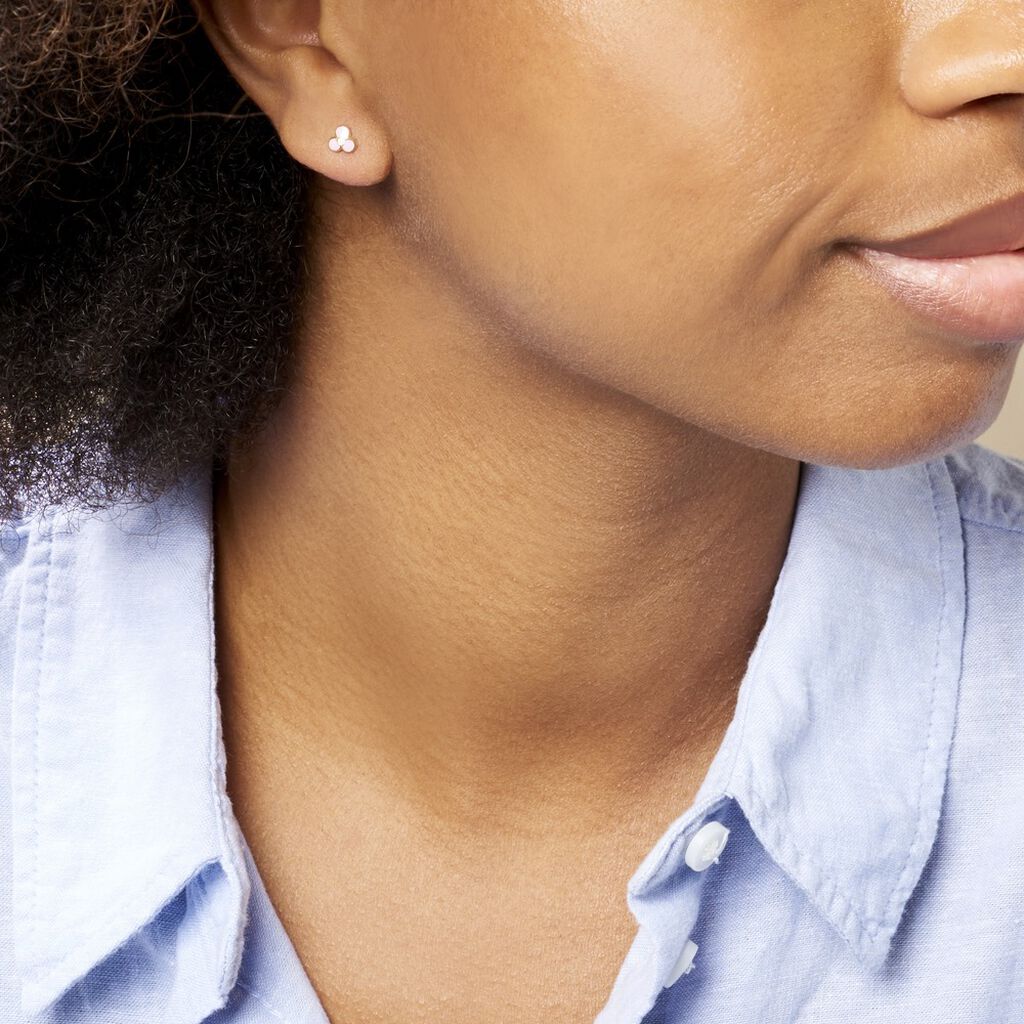 Boucles D'oreilles Puces Fleur Rose Or Jaune - Clous d'oreilles Enfant | Histoire d’Or